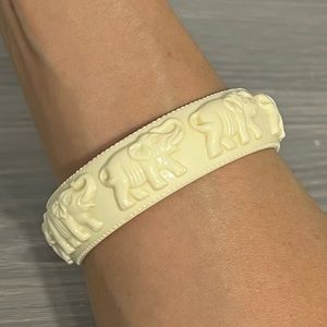 Plastic Ivory Elephant Bangle Bracelet, Boho
